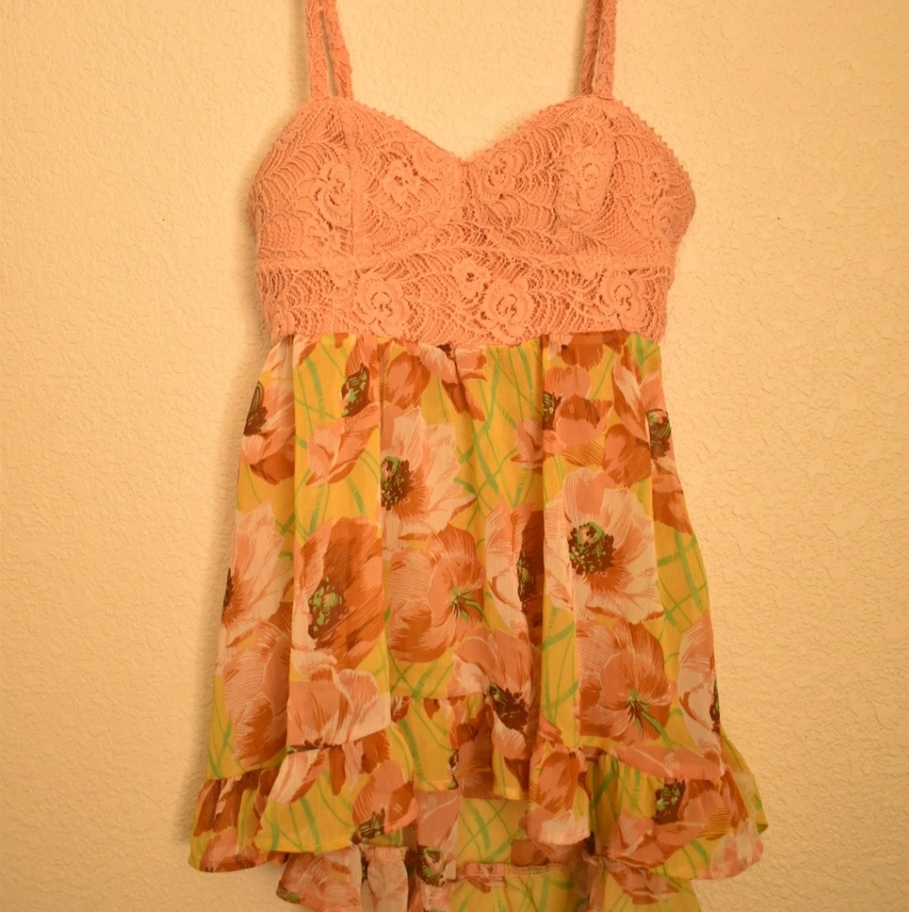 sheer floral top with knit bodice